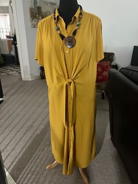 Mustard Tie-Front Shirt Dress - Stylish Everyday Dress by Du Jour